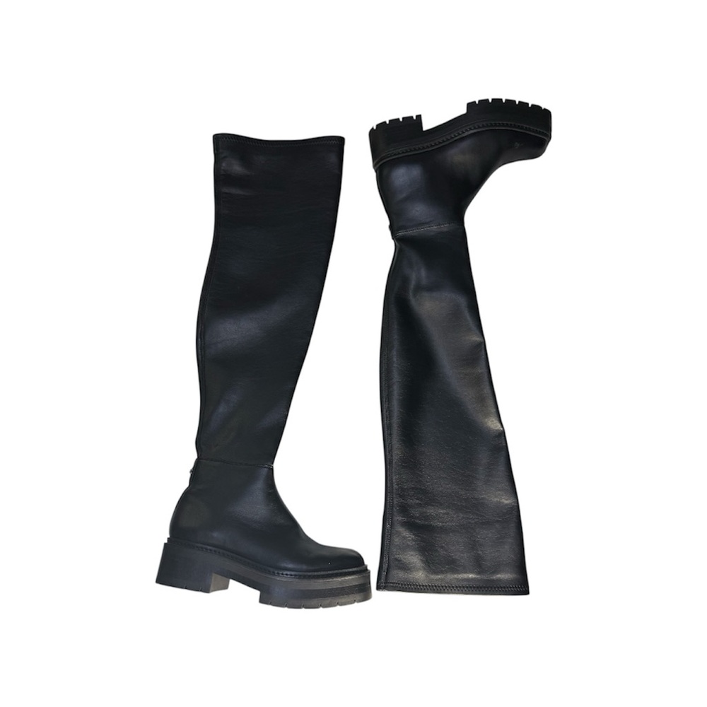 Sam Edelman Size 6 Over the Knee Boots Black Chunky Sole Shoes Faux Leather Used